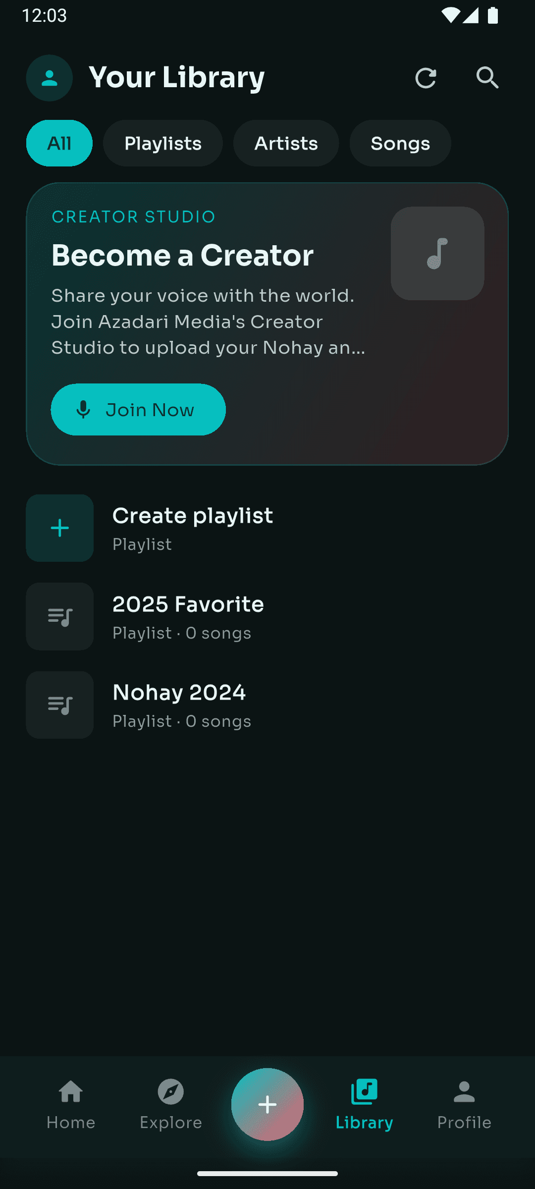 Your Library screen with playlists